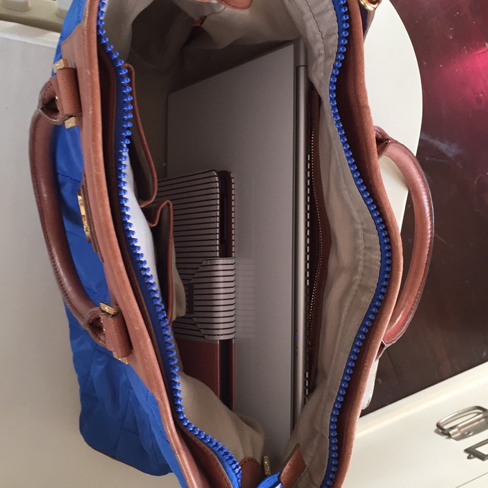 Blue and Brown Quilted Tote Bag - Picture 6 of 16
